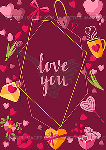 Happy Valentine Day frame. Holiday background with - royalty-free vector clipart