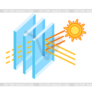 Sun protection with glass layers. Cross section - vector image