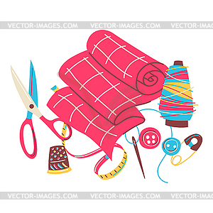 With needlework sewing items. Handicraft and . - vector image