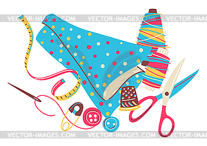 With needlework sewing items. Handicraft and . - vector clipart