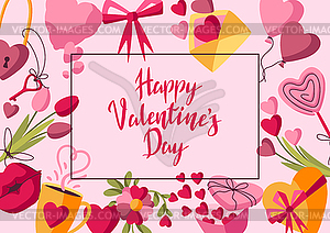 Happy Valentine Day frame. Holiday background with - vector clipart