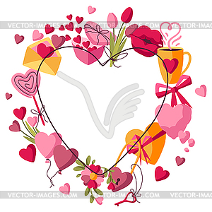 Happy Valentine Day frame. Holiday background with - vector clipart / vector image