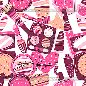 Seamless pattern with cosmetics for skincare and - vector image