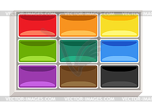 Watercolor paintbox. Painter tool and material. - vector image