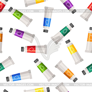 Seamless pattern with paint tubes. Painter tools an - vector clip art
