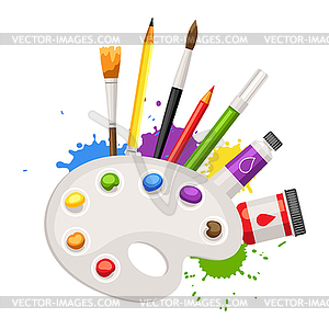 Background with painter tools and materials. Art - vector EPS clipart