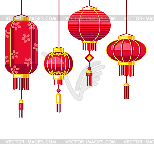 Happy Chinese New Year greeting card with hanging - vector clipart