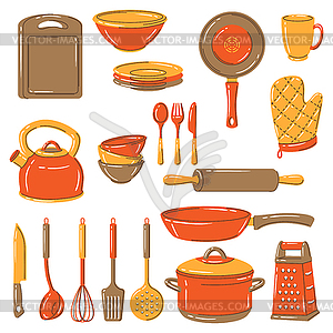 Set of kitchen utensils. Cooking tools for home - vector image