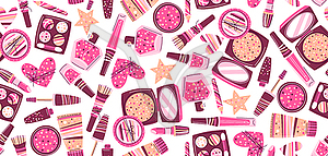 Seamless pattern with cosmetics for skincare and - vector image