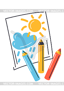 Children drawing with pencils. Happy childhood - vector clip art