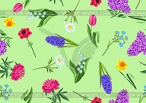 Seamless pattern with spring flowers. Beautiful - vector image