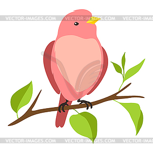 Stylized bird sitting on branch. birdie in simple - vector clip art
