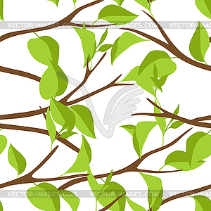 Seamless pattern with branches and green leaves. - vector clip art