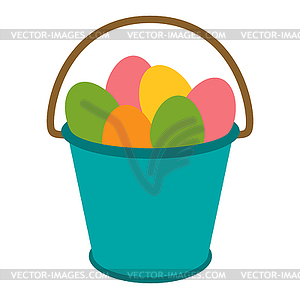 Happy Easter eggs in bucket. Cartoon symbol of - vector clipart