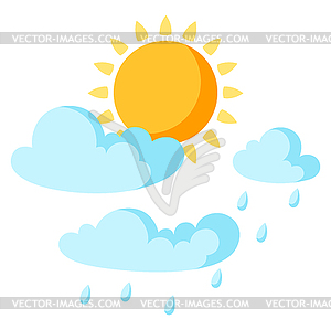 Sun with clouds and rain. Natural weather - vector image