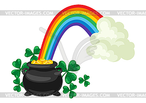 Saint Patricks Day . Pot with gold coins, rainbow - vector clip art