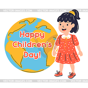 Happy children day greeting card. standing near - vector clipart