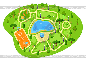 Beautiful summer or spring city park. Urban public - vector clip art