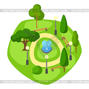 Beautiful summer or spring city park. Urban public - vector image