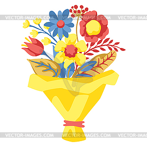 Bouquet with spring flowers. Beautiful decorative - vector image