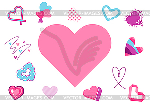 Valentine Day greeting card with various hearts. - vector clipart