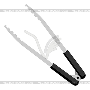 Steel cooking meat tongs. Stylized kitchen and - white & black vector clipart