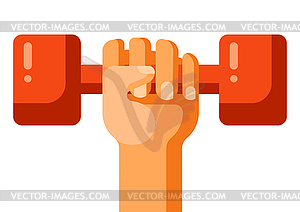 Hand holding dumbbell. Fitness equipment. Sport - vector image