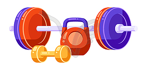 Fitness equipment. Sport and bodybuilding items - vector EPS clipart