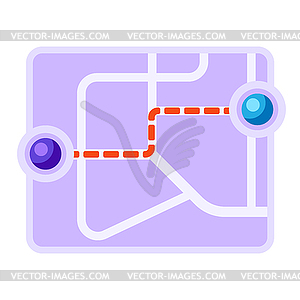 City map background design with path between points - vector image