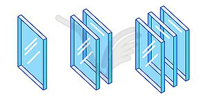 Set of glass layers types double glazed windows - vector clip art