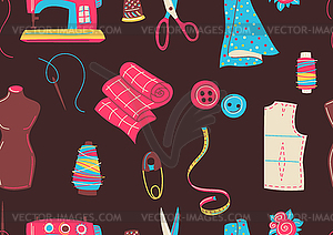 Seamless pattern with needlework sewing items. - vector image