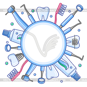 Медицинская рамка с иконками стоматологического оборудования. Стоматолог - иллюстрация в векторном формате
