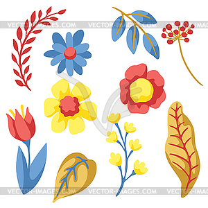 Set of spring flowers. Beautiful decorative - vector image