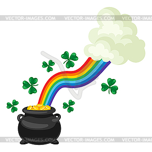 Saint Patricks Day . Pot with gold coins, rainbow - vector clipart