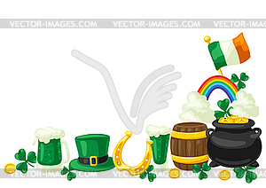 Saint Patricks Day greeting card. Holiday with Iris - vector clipart