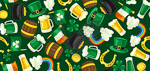 Saint Patricks Day seamless pattern. Holiday with - vector clipart