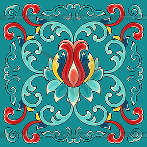 Chinese ceramic tile pattern. Oriental traditional - vector image