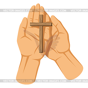 Christian hands holding cross. Happy Easter image - vector image