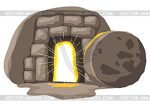 Christian burial cave. Happy Easter image - vector clip art