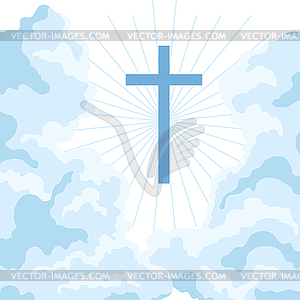 Christian sky with clouds and cross. Happy Easter - vector image