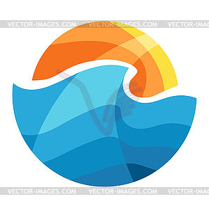Blue ocean wave with sun. Stylized  - vector clipart