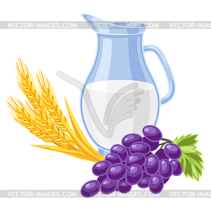 Happy Shavuot . Holiday background with Jewish - vector clipart