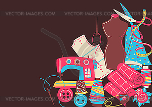 Background with needlework sewing items. - vector clip art