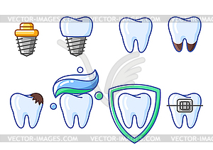 С зуб. Иконы стоматологии и здравоохранения. - стоковое векторное изображение