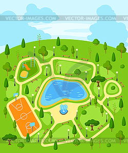 Beautiful summer or spring city park. Urban public - vector image