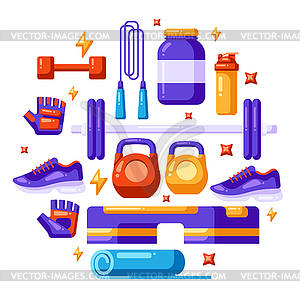 Background with fitness equipment. Sport - vector image