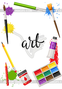 Frame with painter tools and materials. Art supplie - vector clipart