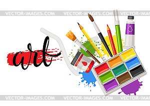 Background with painter tools and materials. Art - vector image