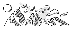 Landscape with mountains, hills and sky. Natural . - vector clip art