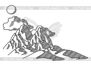 Landscape with mountains, hills and sky. Natural . - vector image